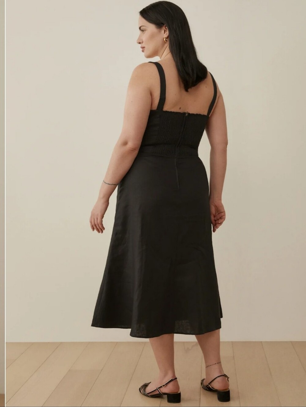 Reformation Folsom Linen Dress Black Button Front Women's 6 Summer Vacation - Picture 3 of 13